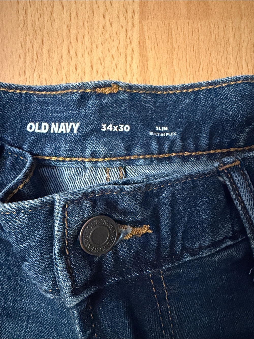 Men's Old Navy Dark Blue Slim Straight Jeans with Distressed Knees - size 34x30 - Picture 2 of 3